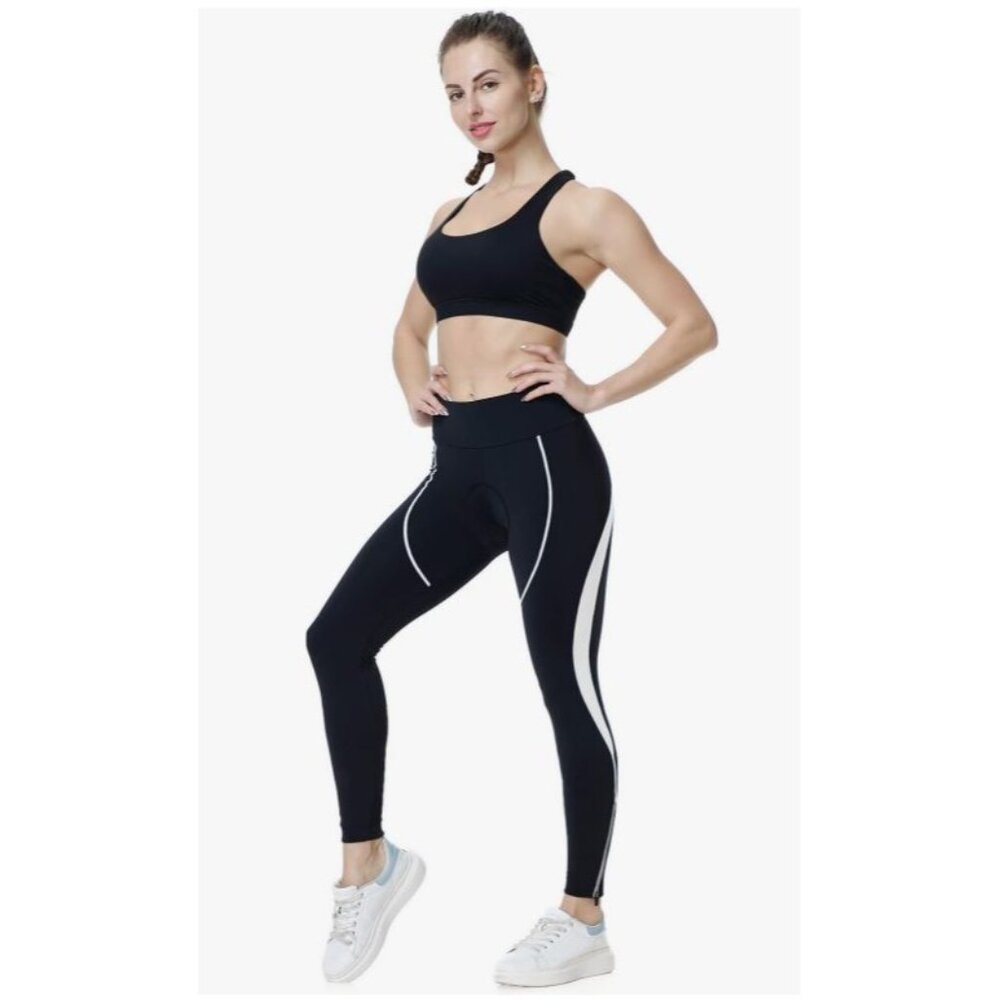 SPOEAR Women's Black/White3D Padded Compression Tight Cycling Pants Size Small